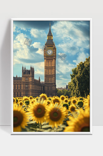伦敦大本钟与向日葵花海的美丽景色展示