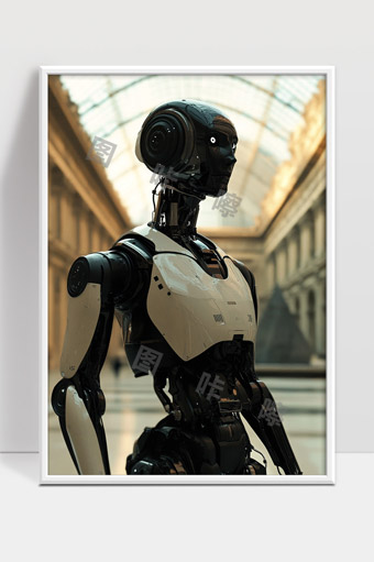 未来感仿生机器人走廊中展示高科技机械人形象