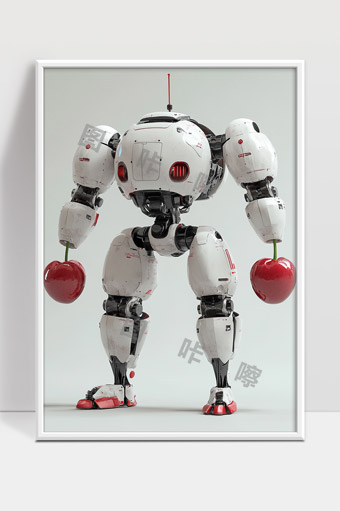 未来科技机器人手持巨大樱桃造型创意设计