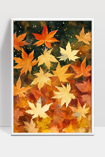 秋天枫叶飘落季节色彩斑斓自然美景