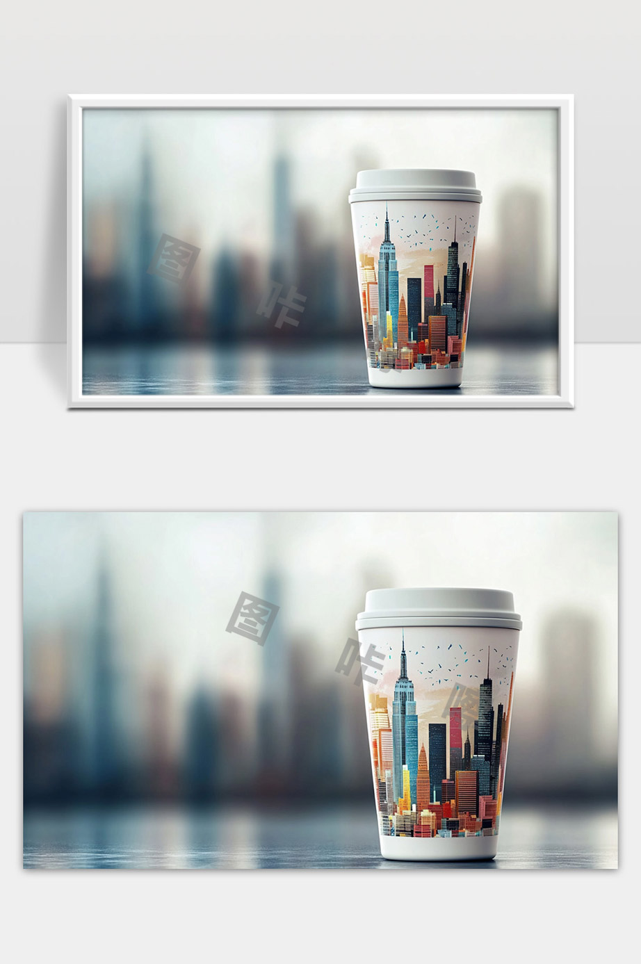 城市风光咖啡杯创意设计现代都市生活场景