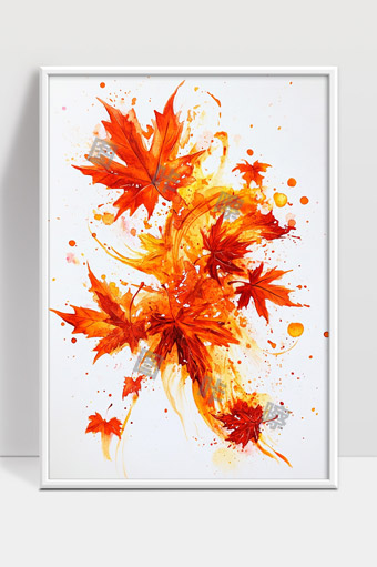 秋天枫叶飘落水彩画艺术作品