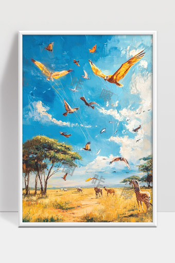 非洲大草原上的动物与飞鸟和谐共舞景象