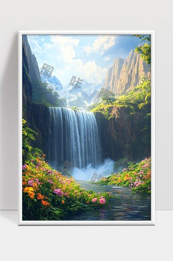 春日山谷瀑布花海自然风光唯美景象