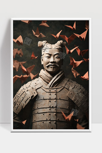 兵马俑雕塑与纸鹤飞舞展现古今文化交融之美