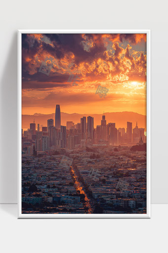 夕阳下繁华都市剪影展现现代城市风貌