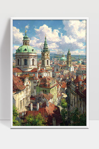 欧洲古城风光典雅建筑与红瓦屋顶的美丽街景