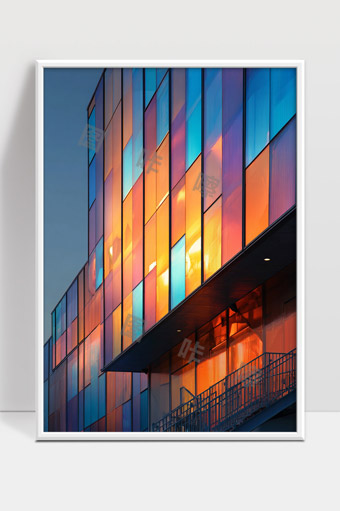 现代建筑玻璃幕墙夕阳余晖反射迷人光影效果