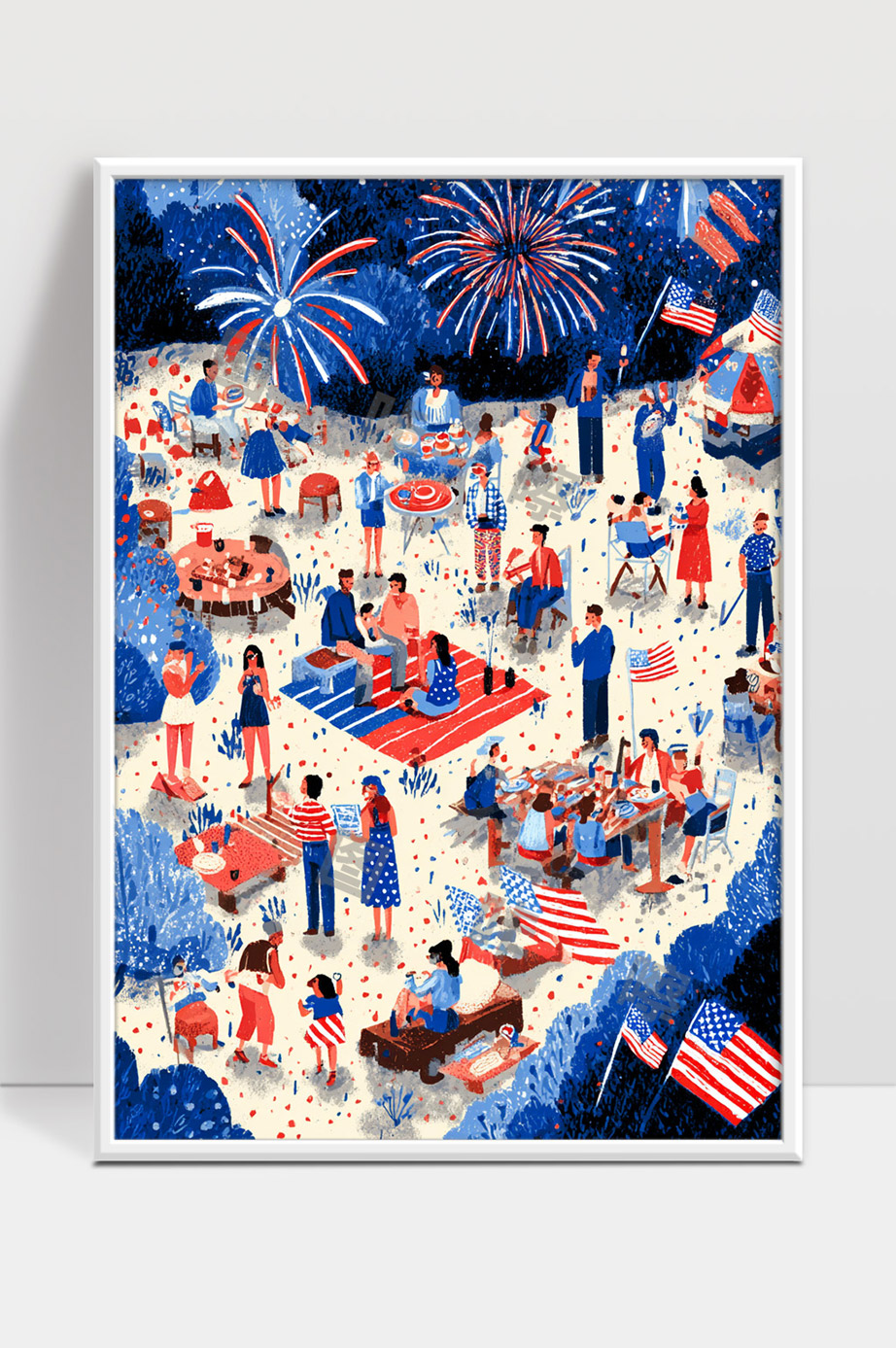 夏日户外聚会庆祝美国国庆烟花晚会