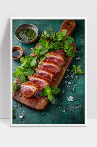 香煎鸭胸配薄荷酱料美味健康菜肴