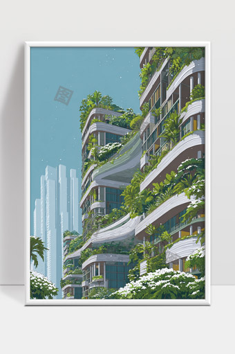 现代绿色建筑与自然植物融合的生态城市景观