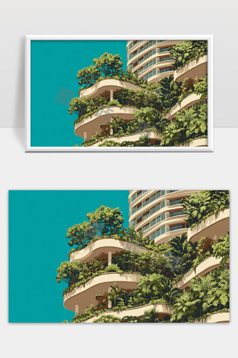 现代建筑与绿色植物完美融合的城市景观