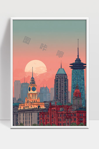 夕阳映照下的现代城市建筑与天际线风貌