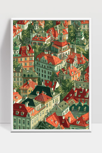 欧洲古典建筑与红色屋顶的和谐城市风貌