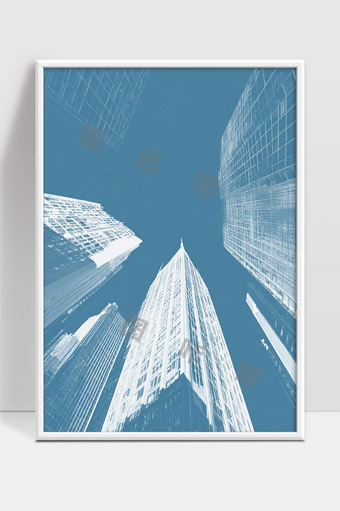 仰望现代都市高楼大厦蓝天下建筑风光